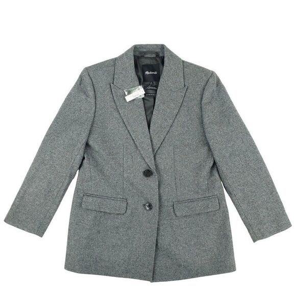 Madewell The Bedford Oversized Blazer Size 2P Wool Blend Italian Fabric Grey NWT - Picture 1 of 12